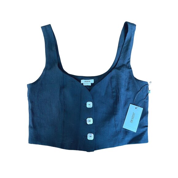 Jason Wu Womens Black Square Mother of Pearl Sleeveless Button Vest Crop Top Sma - Picture 1 of 14